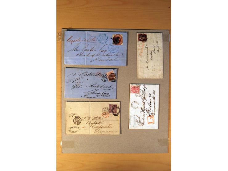 1813/1935, über 90 Briefe und Karten mit vielen interessanten Stücken dabei Mulready-Umschlag 1 und 2 P., gebraucht, Mi.-Nr. 