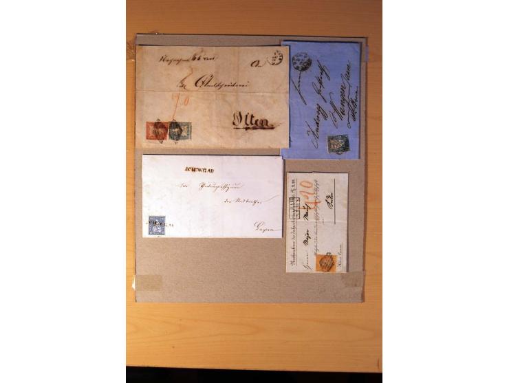 1850/1939 (ca.), 45 Briefe, Karten und Ganzsachen mit u.a. Mi.-Nr. 7II, Juventute-Vorläufer I (im Rand korrigiert), Flugpost 