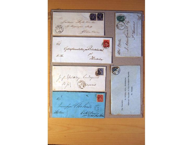 1846/1940 (ca.) rd. 130 Briefe, Karten und Ganzsachen mit etlichen besseren, u.a. Dänemark Mi.-Nr. 13 im 4er-Streifen, 11, 13