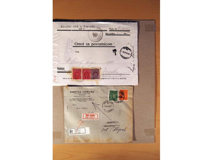 1918/60, meist gestempelter Doublettenposten auf Albenseiten, dazu ca. 60 Briefe und Karten vor 1960 mit auch Portomarken-Fra