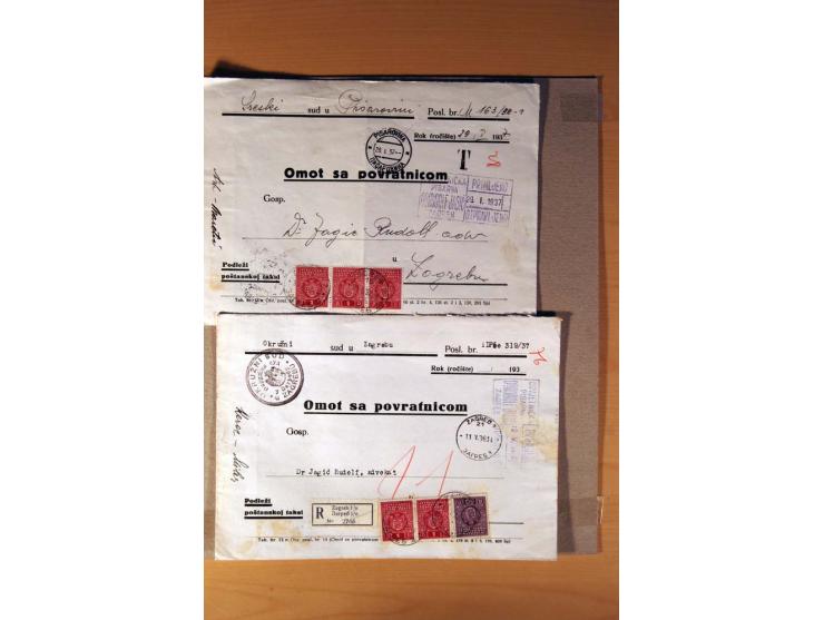 1918/60, meist gestempelter Doublettenposten auf Albenseiten, dazu ca. 60 Briefe und Karten vor 1960 mit auch Portomarken-Fra