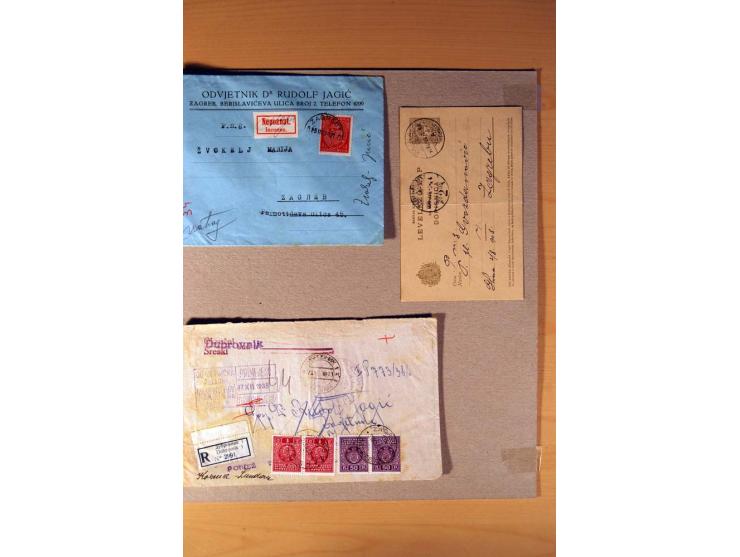 1918/60, meist gestempelter Doublettenposten auf Albenseiten, dazu ca. 60 Briefe und Karten vor 1960 mit auch Portomarken-Fra