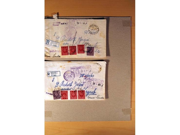1918/60, meist gestempelter Doublettenposten auf Albenseiten, dazu ca. 60 Briefe und Karten vor 1960 mit auch Portomarken-Fra