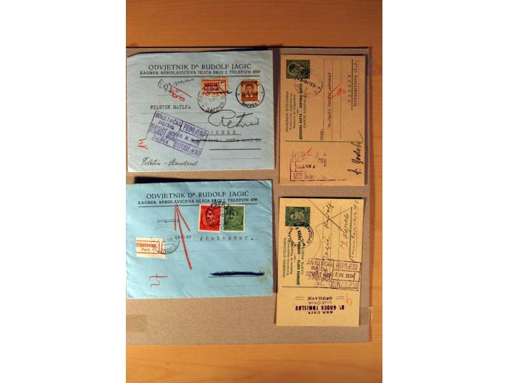 1918/60, meist gestempelter Doublettenposten auf Albenseiten, dazu ca. 60 Briefe und Karten vor 1960 mit auch Portomarken-Fra