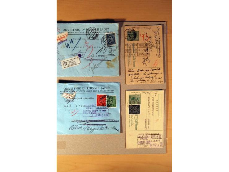 1918/60, meist gestempelter Doublettenposten auf Albenseiten, dazu ca. 60 Briefe und Karten vor 1960 mit auch Portomarken-Fra