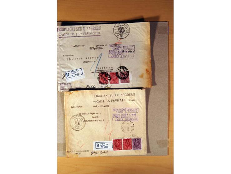 1918/60, meist gestempelter Doublettenposten auf Albenseiten, dazu ca. 60 Briefe und Karten vor 1960 mit auch Portomarken-Fra