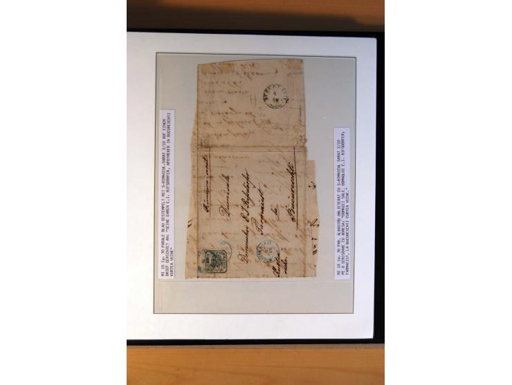 1862/64, 30 Par. blau, 21 Briefe und Briefteile, 4 Briefstücke und 4 lose Marken, dabei Reco, Randstücke etc., unterschiedlic