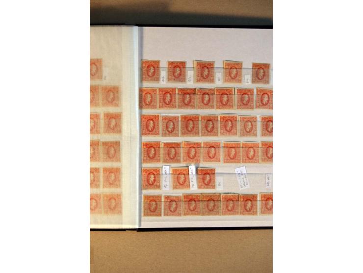 1864/65, Cuza, ungebrauchter und gestempelter Doublettenposten Mi.-Nr. I-13, dabei verschiedene Papierarten, Farbnuancen, Bri