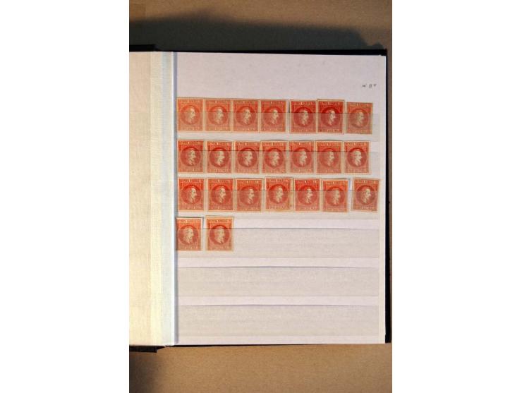1864/65, Cuza, ungebrauchter und gestempelter Doublettenposten Mi.-Nr. I-13, dabei verschiedene Papierarten, Farbnuancen, Bri