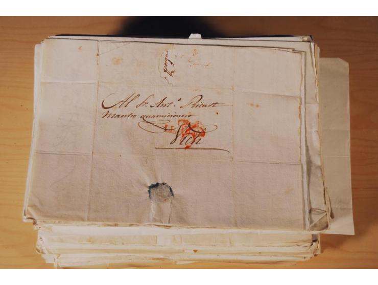 1830/50 (ca.), rd. 300 aktenfrische Vorphilabriefe mit Inhalt, alle mit roten oder schwarzen L2 bzw. DKr. mit diversen Taxste