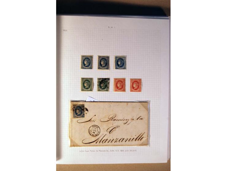 1854/98, Kuba, Philippinen und Puerto Rico, ungebrauchte und gestempelte Sammlung, teils mehrfach bzw. nach Farbennuancen mit