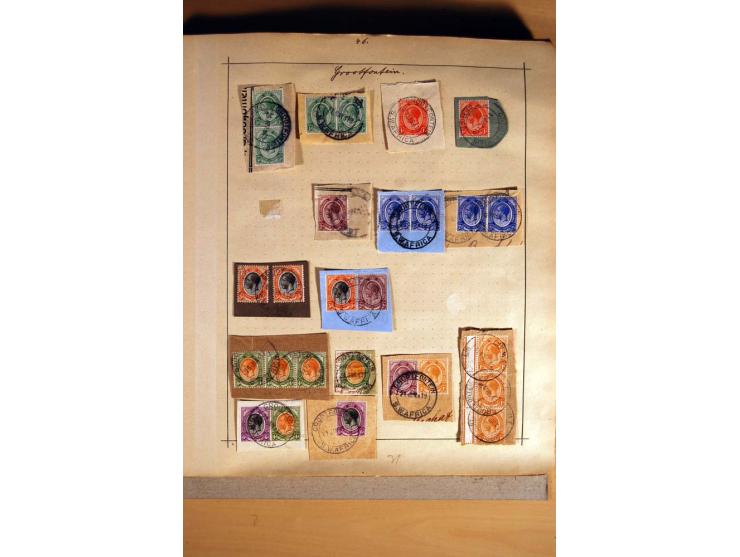 1915/20, Stempelsammlung der Mandatszeit mit einigen hundert Briefstücken und auch losen Marken, dabei viele bessere Stempel 