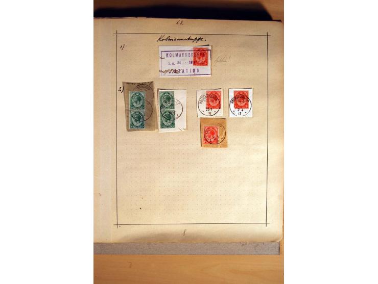 1915/20, Stempelsammlung der Mandatszeit mit einigen hundert Briefstücken und auch losen Marken, dabei viele bessere Stempel 