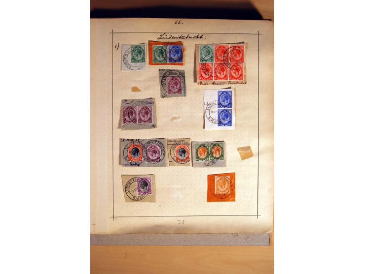 1915/20, Stempelsammlung der Mandatszeit mit einigen hundert Briefstücken und auch losen Marken, dabei viele bessere Stempel 