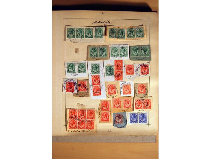1915/20, Stempelsammlung der Mandatszeit mit einigen hundert Briefstücken und auch losen Marken, dabei viele bessere Stempel 