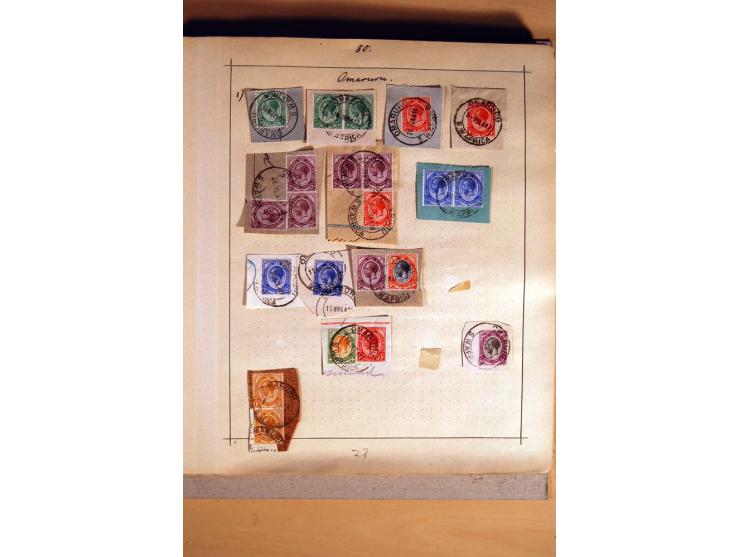 1915/20, Stempelsammlung der Mandatszeit mit einigen hundert Briefstücken und auch losen Marken, dabei viele bessere Stempel 