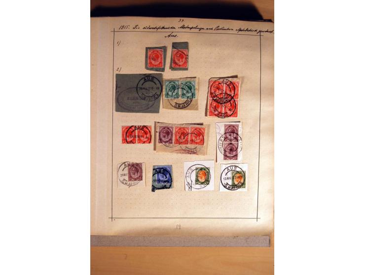 1915/20, Stempelsammlung der Mandatszeit mit einigen hundert Briefstücken und auch losen Marken, dabei viele bessere Stempel 