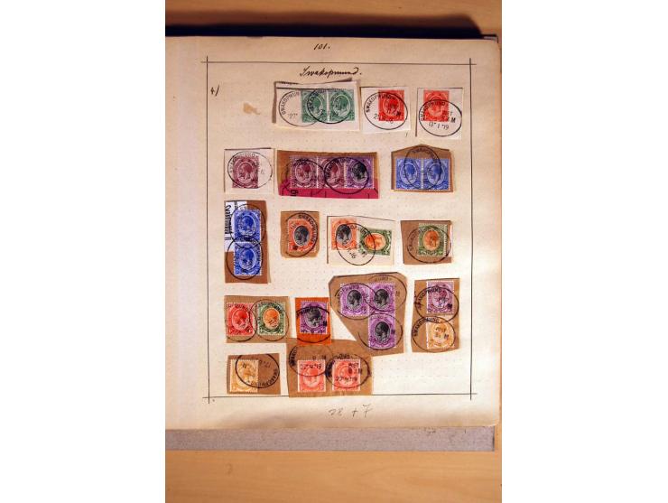 1915/20, Stempelsammlung der Mandatszeit mit einigen hundert Briefstücken und auch losen Marken, dabei viele bessere Stempel 