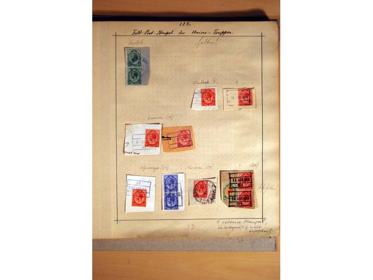 1915/20, Stempelsammlung der Mandatszeit mit einigen hundert Briefstücken und auch losen Marken, dabei viele bessere Stempel 