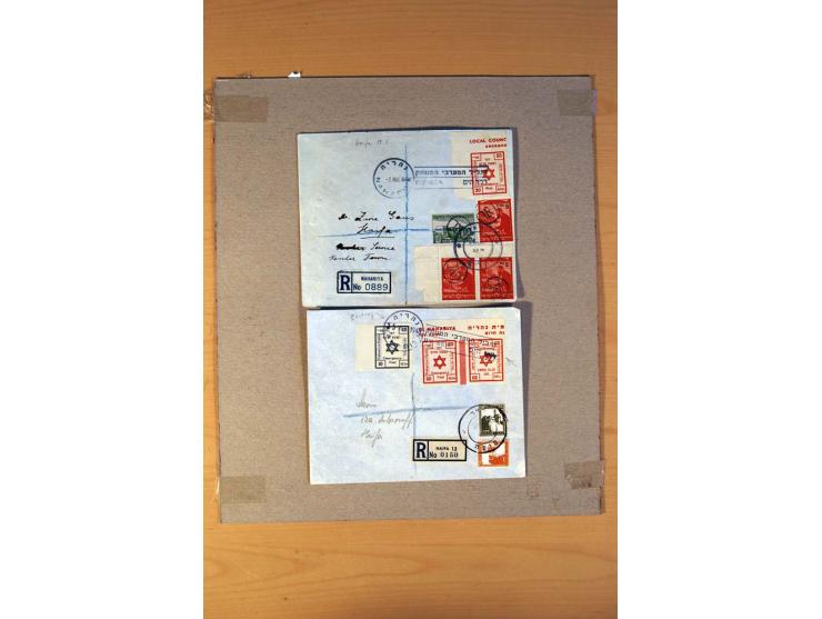 NAHARIYA: 1948, 14 meist eingeschriebene Briefe/Karten, einige Briefteile sowie diverse Marken postfrisch und gestempelt in t