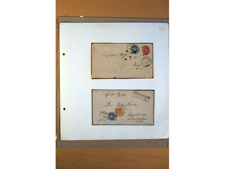 1850/67, alter Sammlungsteil mit u.a. diversen handschriftlichen Entwertungen, auch auf Briefen, Letzttagsbrief, diverse GAA 