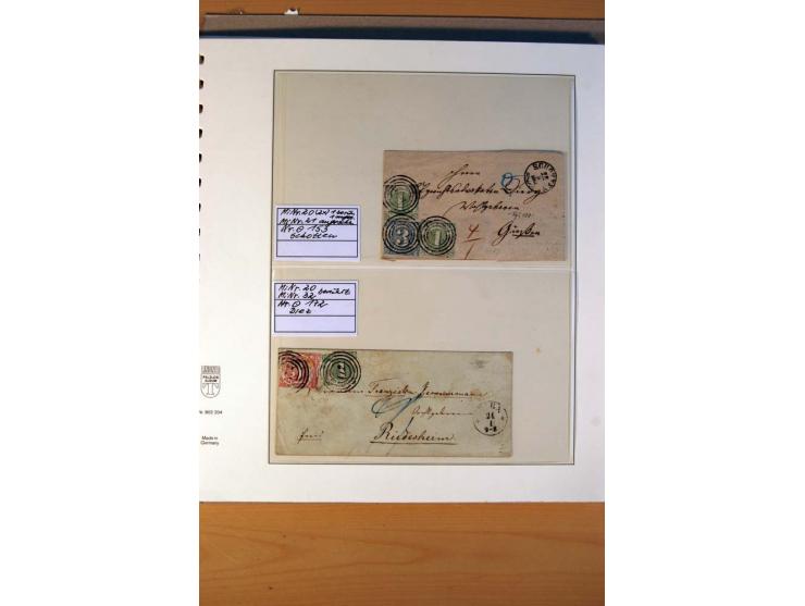 1852/66, gestempelte Sammlung inkl. einiger Briefe, dabei Mi.-Nr. 10aII mit 4-Ring-Versuchsstempel und Mi.-Nr. 18, 25, 36 ges