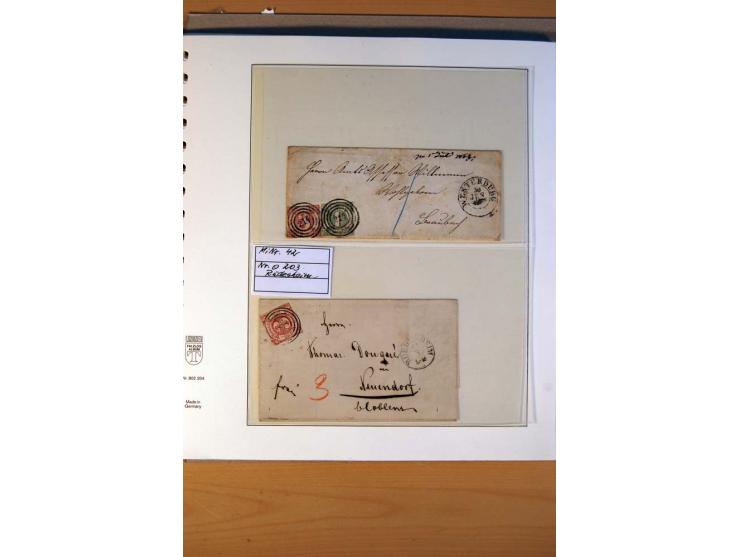 1852/66, gestempelte Sammlung inkl. einiger Briefe, dabei Mi.-Nr. 10aII mit 4-Ring-Versuchsstempel und Mi.-Nr. 18, 25, 36 ges