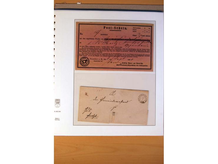 1852/66, gestempelte Sammlung inkl. einiger Briefe, dabei Mi.-Nr. 10aII mit 4-Ring-Versuchsstempel und Mi.-Nr. 18, 25, 36 ges