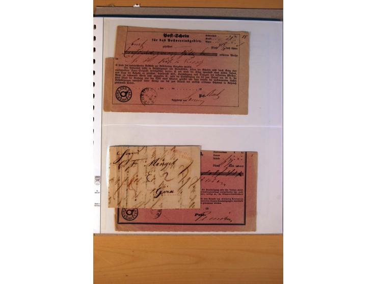 1852/66, gestempelte Sammlung inkl. einiger Briefe, dabei Mi.-Nr. 10aII mit 4-Ring-Versuchsstempel und Mi.-Nr. 18, 25, 36 ges