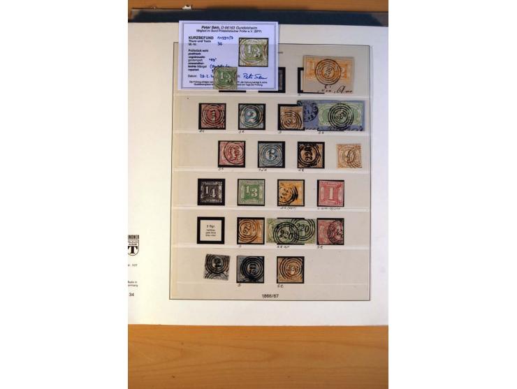 1852/66, gestempelte Sammlung inkl. einiger Briefe, dabei Mi.-Nr. 10aII mit 4-Ring-Versuchsstempel und Mi.-Nr. 18, 25, 36 ges