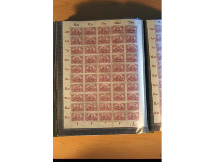 1915/23, Zusammenstellung Infla-Ausgaben in kpl. Bogen mit Farben und anderen Besonderheiten, u.a. Mi.-Nr. 115c(3), d(5), 246
