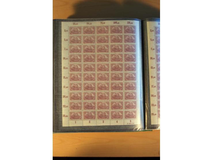 1915/23, Zusammenstellung Infla-Ausgaben in kpl. Bogen mit Farben und anderen Besonderheiten, u.a. Mi.-Nr. 115c(3), d(5), 246