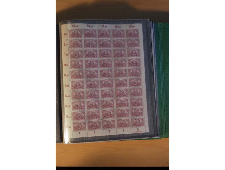 1915/23, Zusammenstellung Infla-Ausgaben in kpl. Bogen mit Farben und anderen Besonderheiten, u.a. Mi.-Nr. 115c(3), d(5), 246