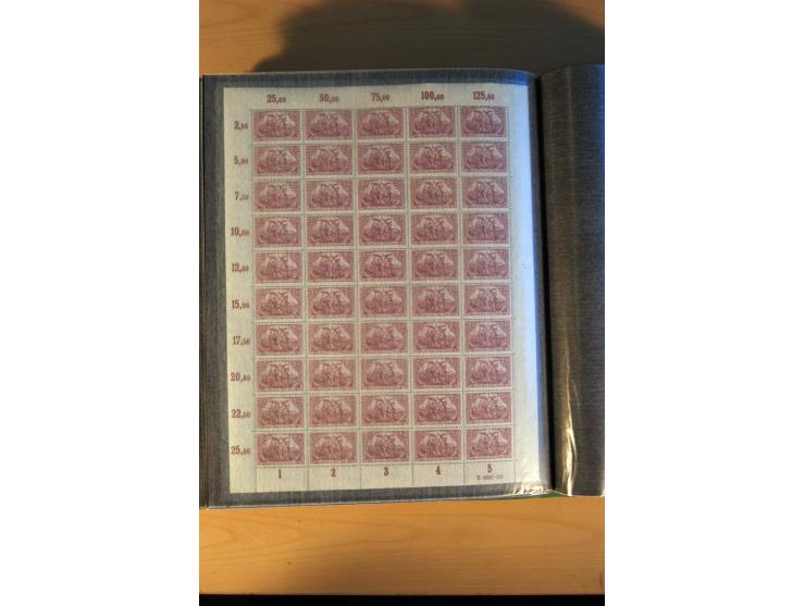1915/23, Zusammenstellung Infla-Ausgaben in kpl. Bogen mit Farben und anderen Besonderheiten, u.a. Mi.-Nr. 115c(3), d(5), 246