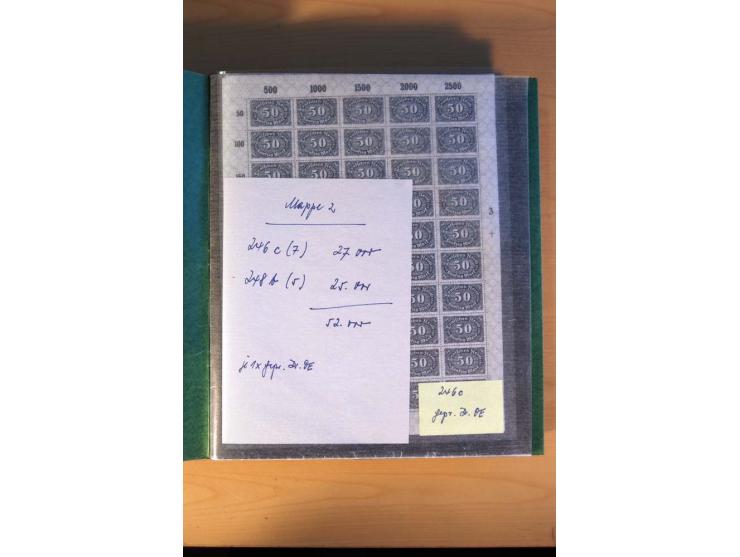 1915/23, Zusammenstellung Infla-Ausgaben in kpl. Bogen mit Farben und anderen Besonderheiten, u.a. Mi.-Nr. 115c(3), d(5), 246