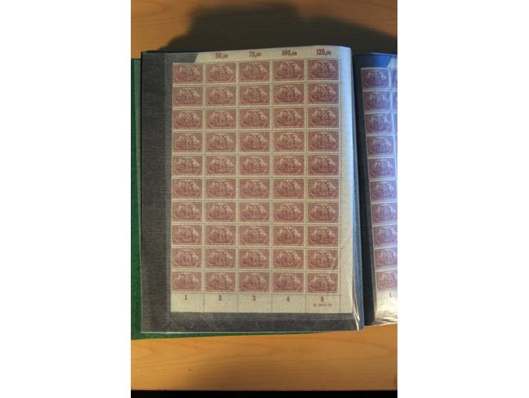 1915/23, Zusammenstellung Infla-Ausgaben in kpl. Bogen mit Farben und anderen Besonderheiten, u.a. Mi.-Nr. 115c(3), d(5), 246