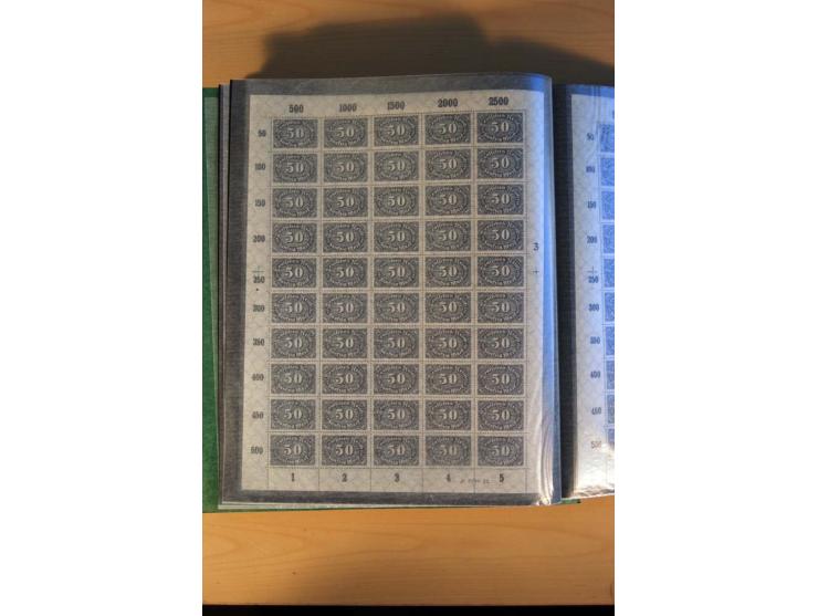 1915/23, Zusammenstellung Infla-Ausgaben in kpl. Bogen mit Farben und anderen Besonderheiten, u.a. Mi.-Nr. 115c(3), d(5), 246