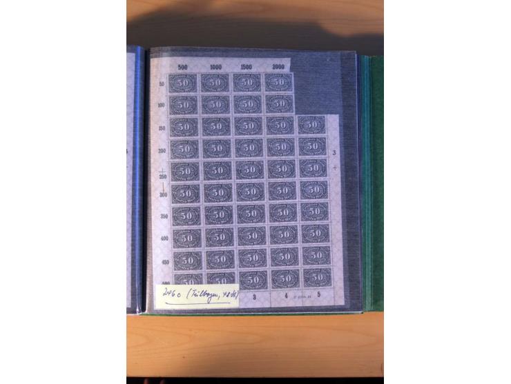 1915/23, Zusammenstellung Infla-Ausgaben in kpl. Bogen mit Farben und anderen Besonderheiten, u.a. Mi.-Nr. 115c(3), d(5), 246