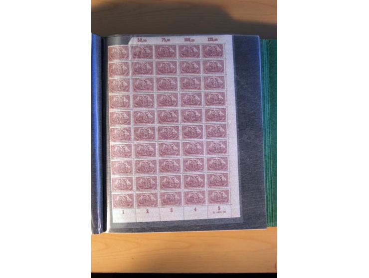 1915/23, Zusammenstellung Infla-Ausgaben in kpl. Bogen mit Farben und anderen Besonderheiten, u.a. Mi.-Nr. 115c(3), d(5), 246