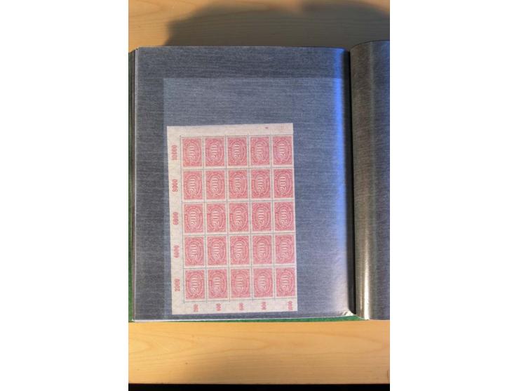 1915/23, Zusammenstellung Infla-Ausgaben in kpl. Bogen mit Farben und anderen Besonderheiten, u.a. Mi.-Nr. 115c(3), d(5), 246