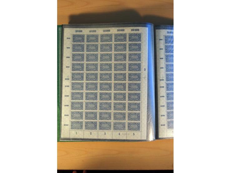 1915/23, Zusammenstellung Infla-Ausgaben in kpl. Bogen mit Farben und anderen Besonderheiten, u.a. Mi.-Nr. 115c(3), d(5), 246