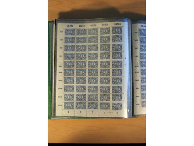 1915/23, Zusammenstellung Infla-Ausgaben in kpl. Bogen mit Farben und anderen Besonderheiten, u.a. Mi.-Nr. 115c(3), d(5), 246