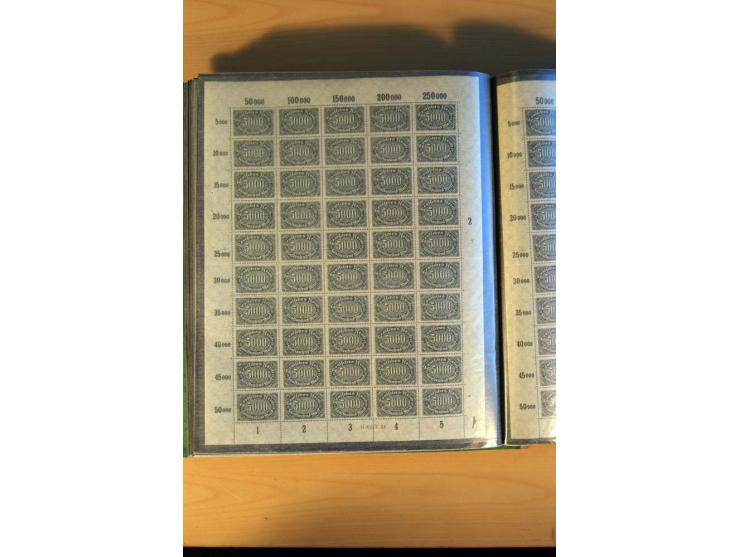 1915/23, Zusammenstellung Infla-Ausgaben in kpl. Bogen mit Farben und anderen Besonderheiten, u.a. Mi.-Nr. 115c(3), d(5), 246