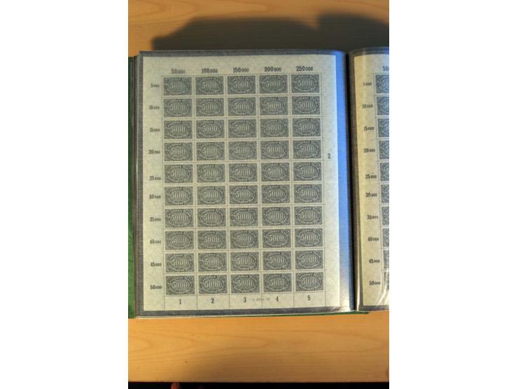 1915/23, Zusammenstellung Infla-Ausgaben in kpl. Bogen mit Farben und anderen Besonderheiten, u.a. Mi.-Nr. 115c(3), d(5), 246