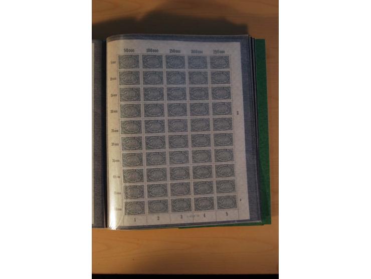 1915/23, Zusammenstellung Infla-Ausgaben in kpl. Bogen mit Farben und anderen Besonderheiten, u.a. Mi.-Nr. 115c(3), d(5), 246