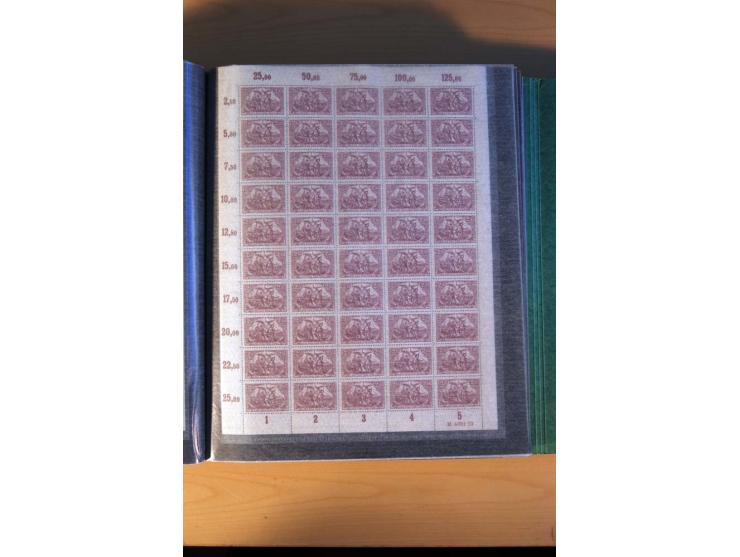 1915/23, Zusammenstellung Infla-Ausgaben in kpl. Bogen mit Farben und anderen Besonderheiten, u.a. Mi.-Nr. 115c(3), d(5), 246