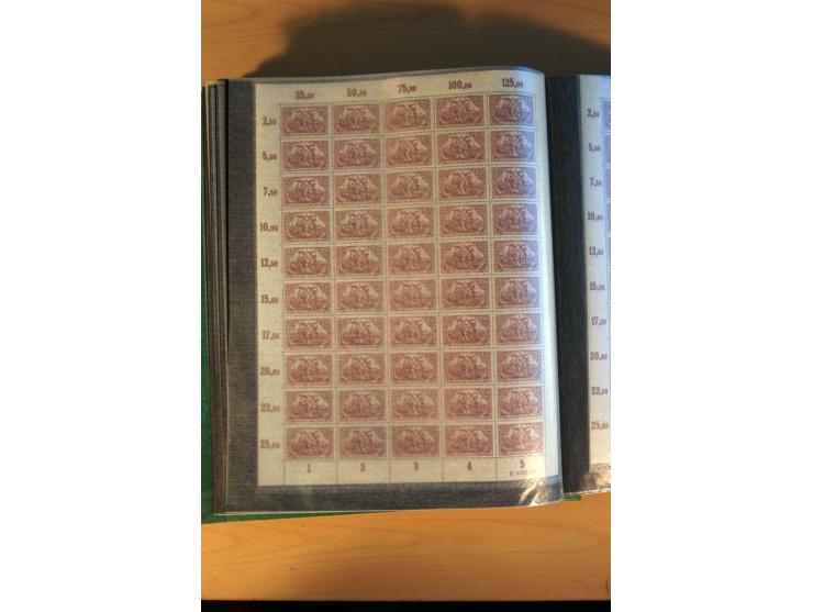 1915/23, Zusammenstellung Infla-Ausgaben in kpl. Bogen mit Farben und anderen Besonderheiten, u.a. Mi.-Nr. 115c(3), d(5), 246