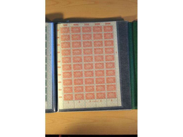 1915/23, Zusammenstellung Infla-Ausgaben in kpl. Bogen mit Farben und anderen Besonderheiten, u.a. Mi.-Nr. 115c(3), d(5), 246