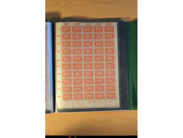 1915/23, Zusammenstellung Infla-Ausgaben in kpl. Bogen mit Farben und anderen Besonderheiten, u.a. Mi.-Nr. 115c(3), d(5), 246