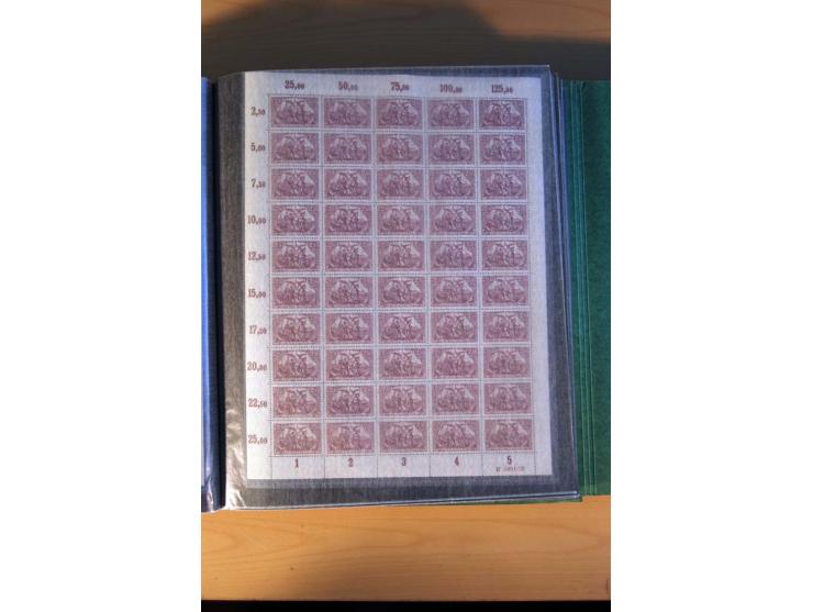 1915/23, Zusammenstellung Infla-Ausgaben in kpl. Bogen mit Farben und anderen Besonderheiten, u.a. Mi.-Nr. 115c(3), d(5), 246